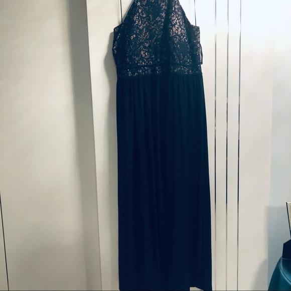 🌟HP🌟 PLUS 22W Navy/Nude sequins Lace Halter Bodice Navy Jersey Maxi Skirt - Picture 2 of 14